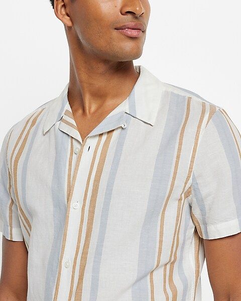Colored Stripe Linen-Blend Short Sleeve Shirt | Express