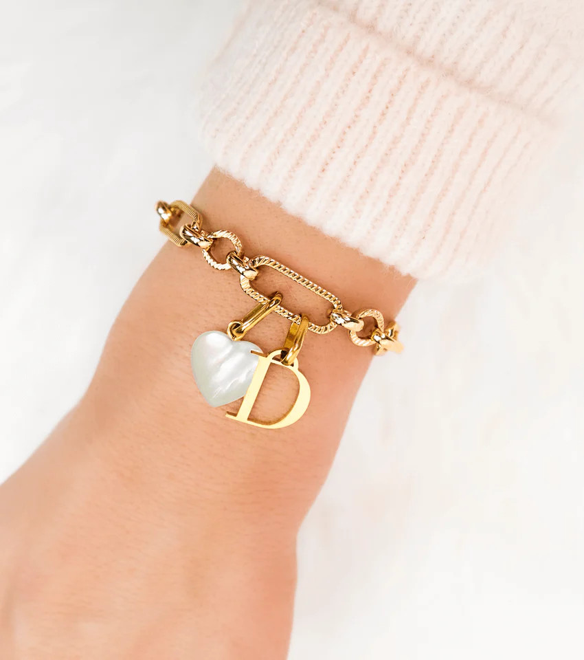 Letter & Birthstone Figaro Chain Bracelet (Gold) | Abbott Lyon
