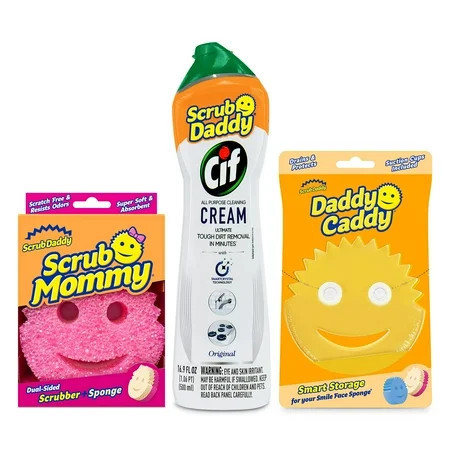 Scrub Daddy Scrub Mommy + Cif All Purpose Cleaning Cream Original + Daddy Caddy - Multi Surface Household Cleaning Cream Scrub Daddy Scratch-Free Multipurpose Dish Sponge + Kitchen Sponges Caddy | Walmart (US)