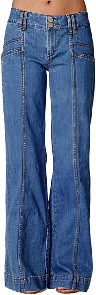 Flamingals Women's Tall Jeans Low Rise Flare Jeans Seam Front Baggy Jeans | Amazon (US)