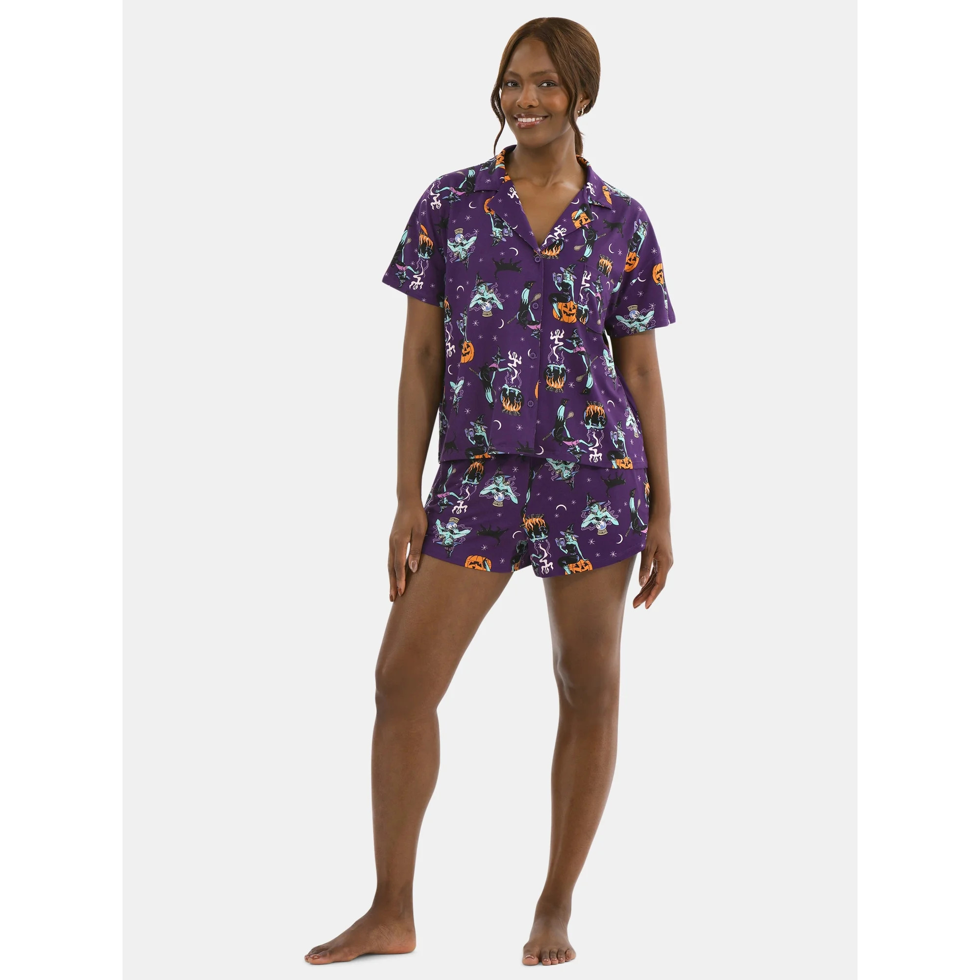 Halloween Women’s Printed Notched Top and Shorts Pajama Set from Way to Celebrate, 2-Piece, Siz... | Walmart (US)