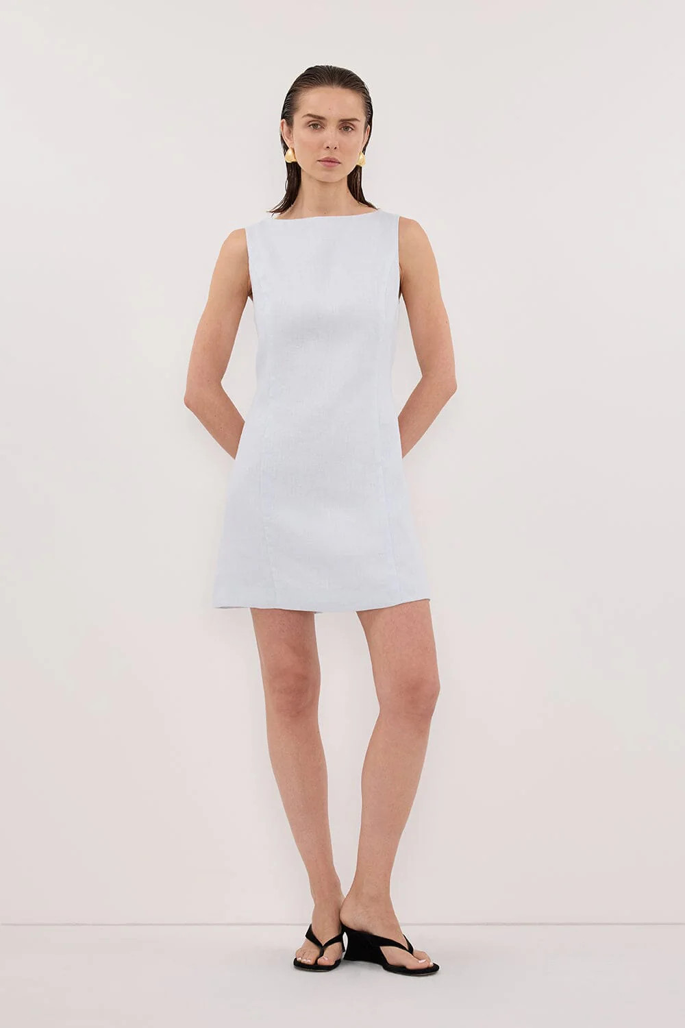 LACY CORNFLOWER LINEN MINI DRESS | DISSH