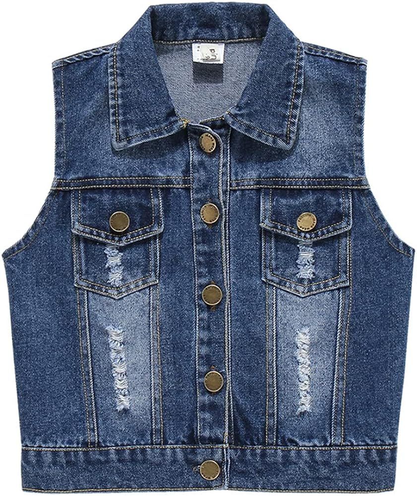 AdaliaFaye Unisex Baby Boys Girls Lapel Vest Children Short Section Sleeveless Denim Jacket For Litt | Amazon (US)