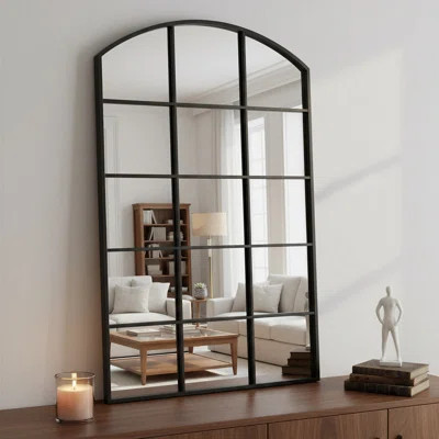 Arched grid right-angle wall mirror, gold and black , for Living Room, Bedroom, Entryway | Wayfair North America