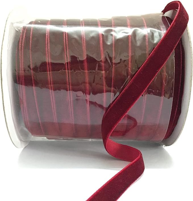 50 Yards Vintage Burgundy Velvet Ribbon 3/8 Inch Wide with Spool for Wedding Christmas Party Wrap... | Amazon (US)