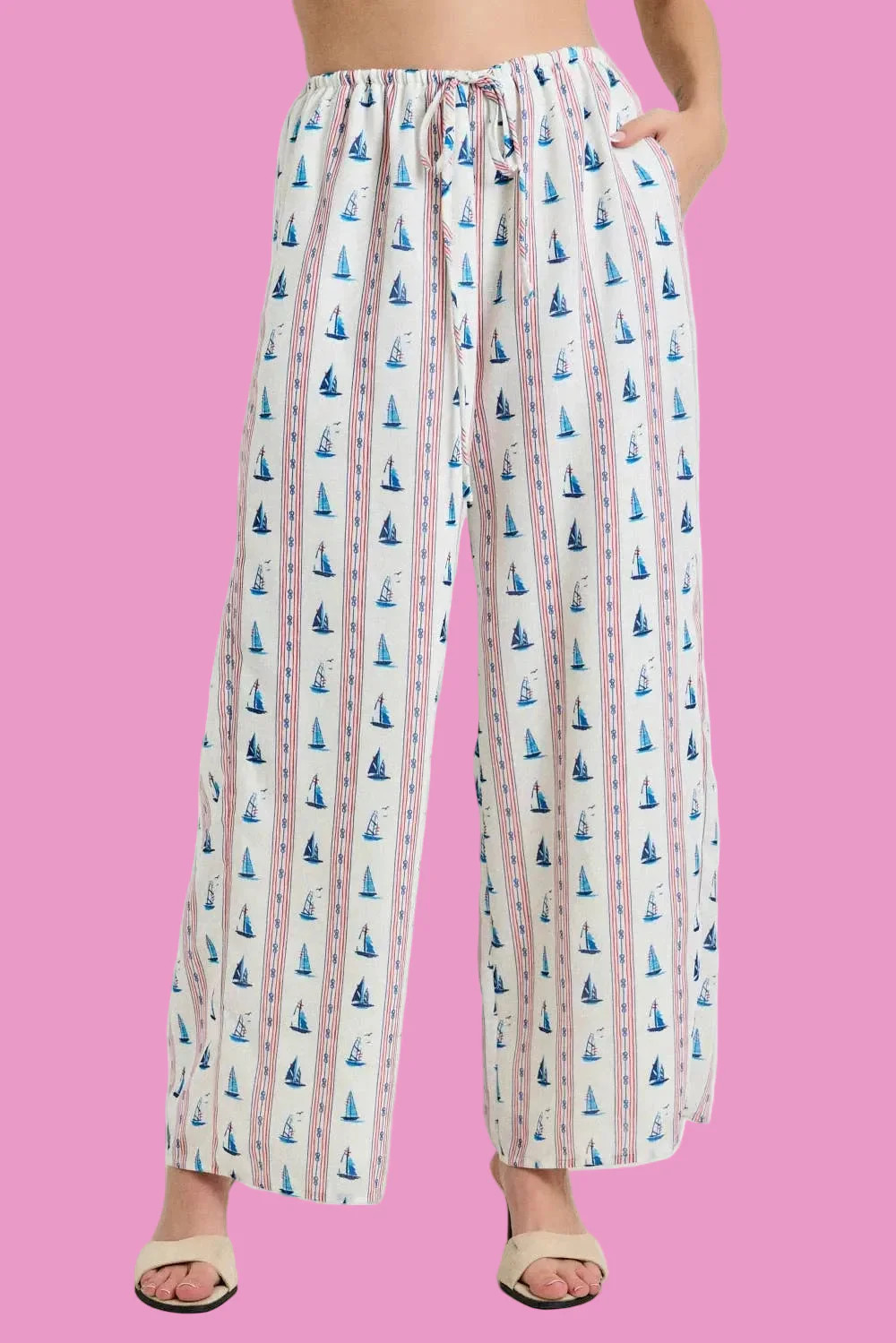 BOAT PRINT DRAWSTRING PANTS | Teggy French