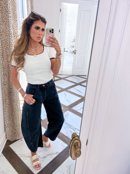 Wearing a size small in top and size 24 in pants! 

Summer fashion, horseshoe jeans, casual outfit, black jeans, citizens of humanity, Amazon fashion, affordable top, gold sandals, Emily Ann Gemma 

#LTKstyletip