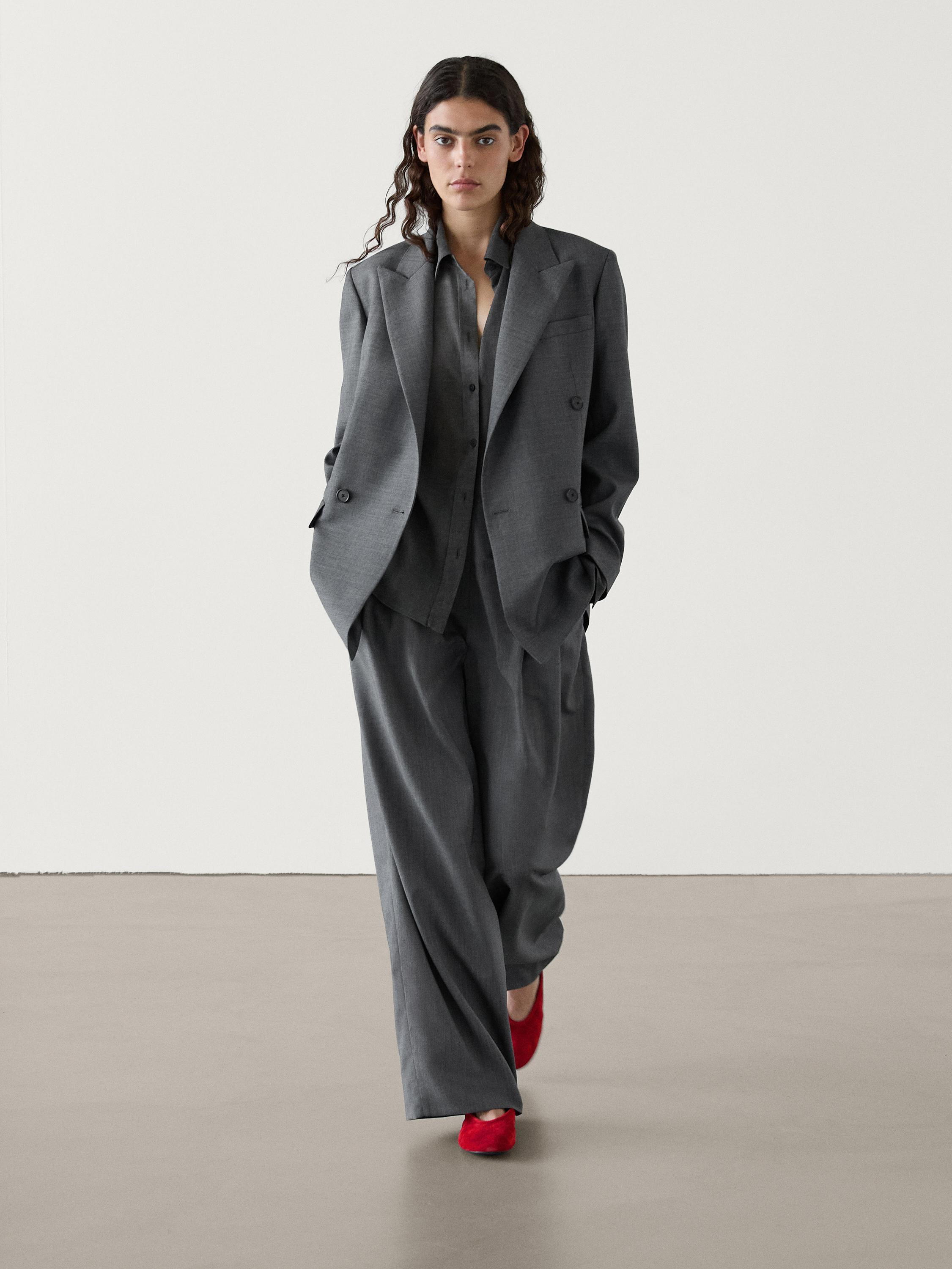 Double-breasted 100% wool blazer co-ord · Grey · Dressy | Massimo Dutti | Massimo Dutti US