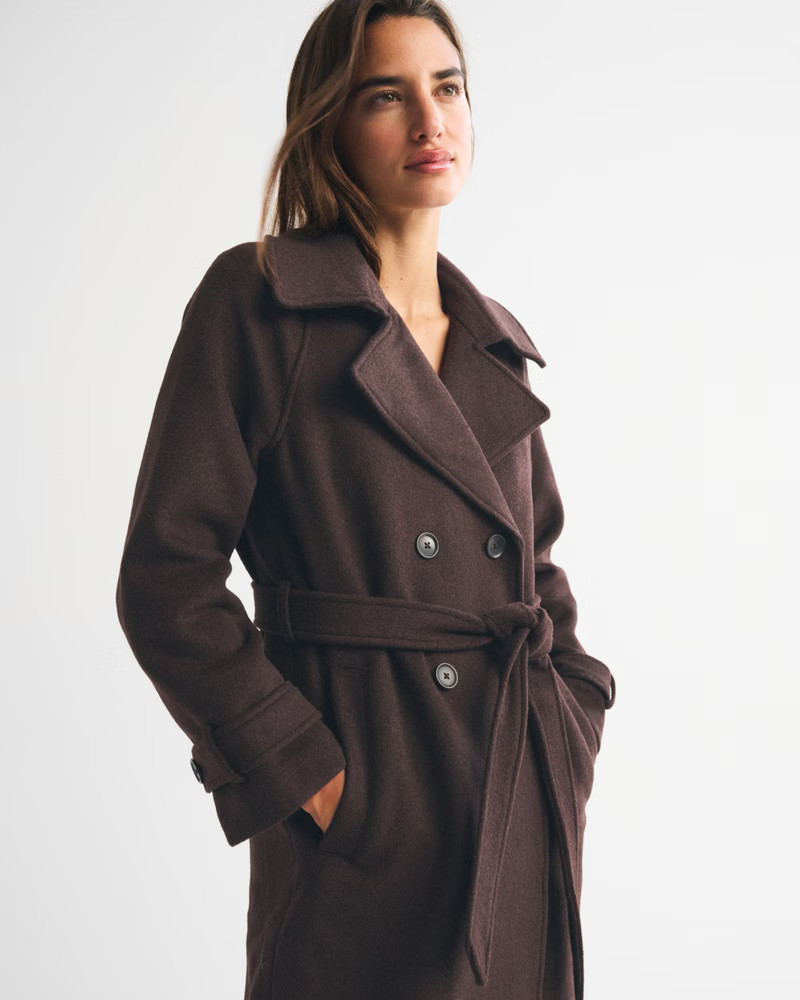 A&F Carrie Wool-Blend Trench Coat | Abercrombie & Fitch (US)