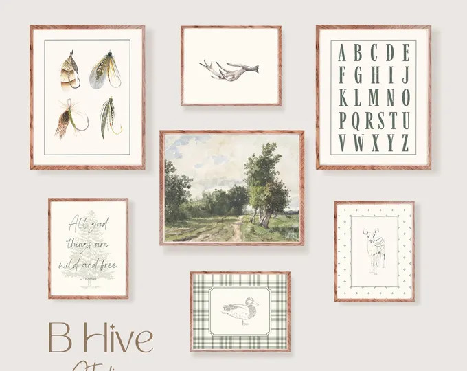 Vintage Nursery Wall Prints, Hunting Wall Decor, Fishing Nursery, Deer Art, Nature Themed Boys Ro... | Etsy (US)