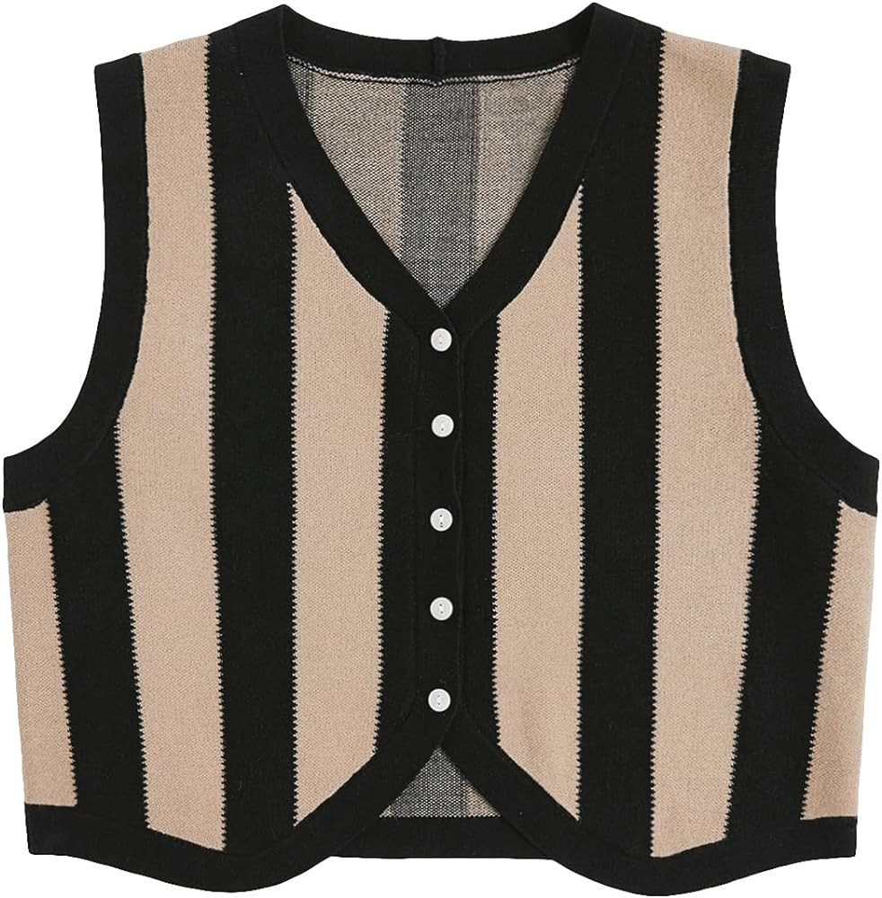 Floerns Women's Argyle V Neck Button Front Cardigan Sleeveless Knit Sweater Vest | Amazon (US)