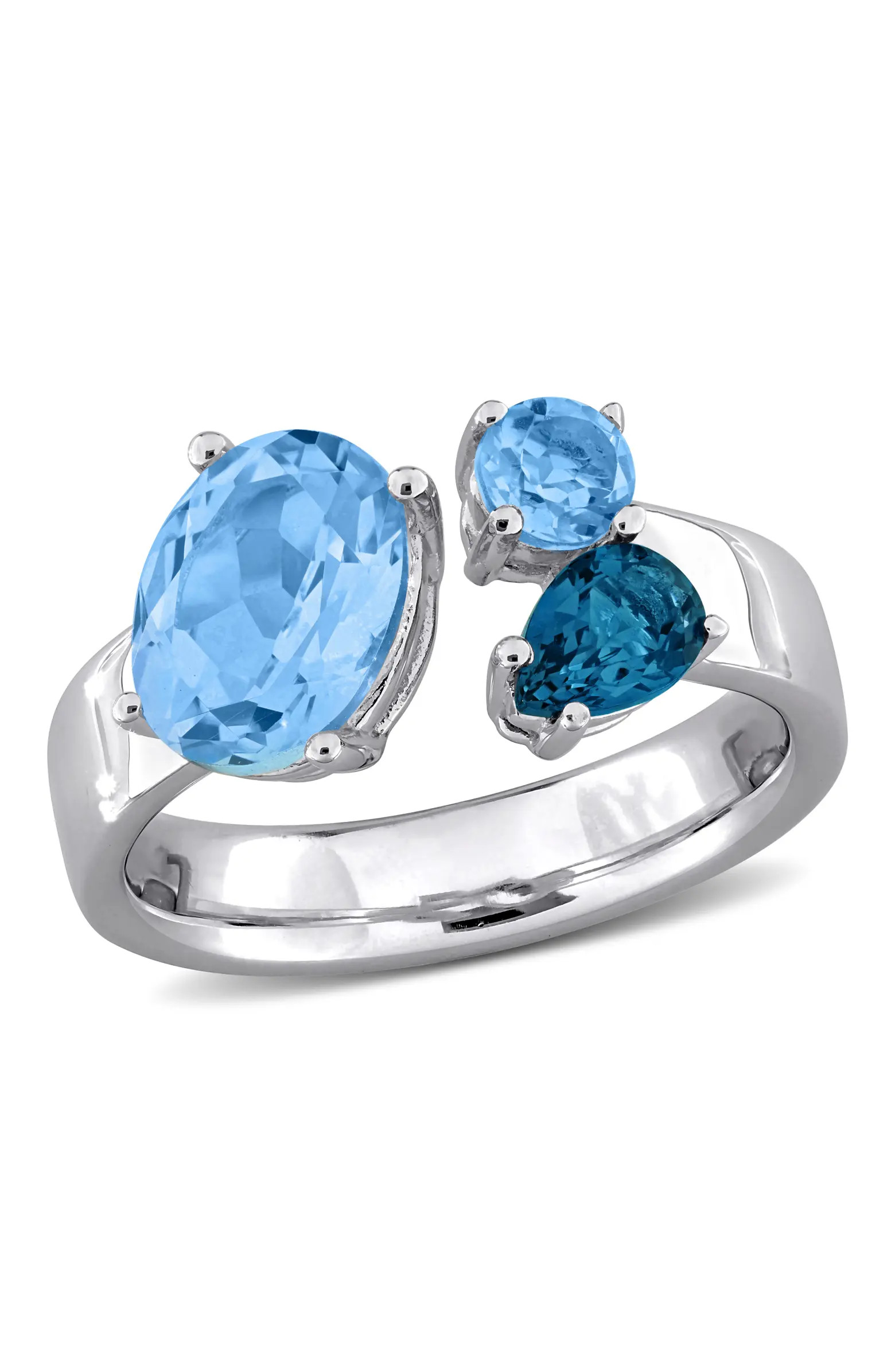 Blue Topaz 3-Stone Open Ring Sterling Silver | Nordstrom