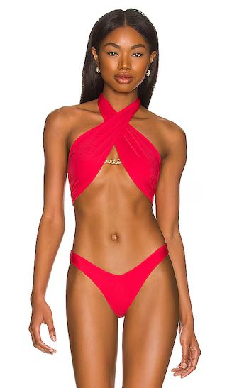 x REVOLVE Chain Wrap Bikini Top in Red Coral | Revolve Clothing (Global)