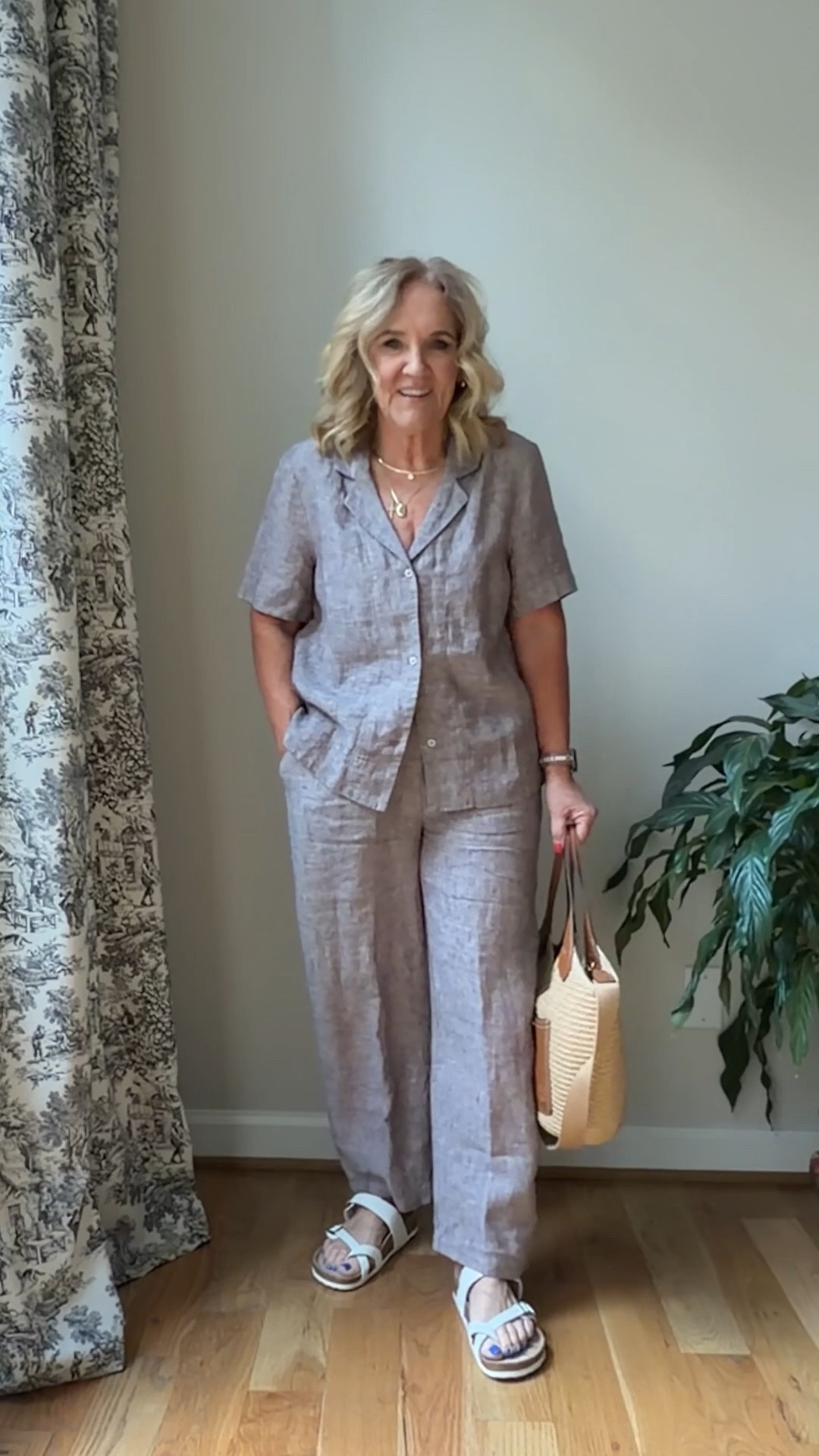 Quince linen size medium 
I love this color 
Platform heels are true to size 
Necklace & earrings code TAKE20 20% off electric picks 
10% off my bag code NANETTE

Spring outfits 2026 date night outfits 

#LTKPetite #LTKSeasonal #LTKOver40