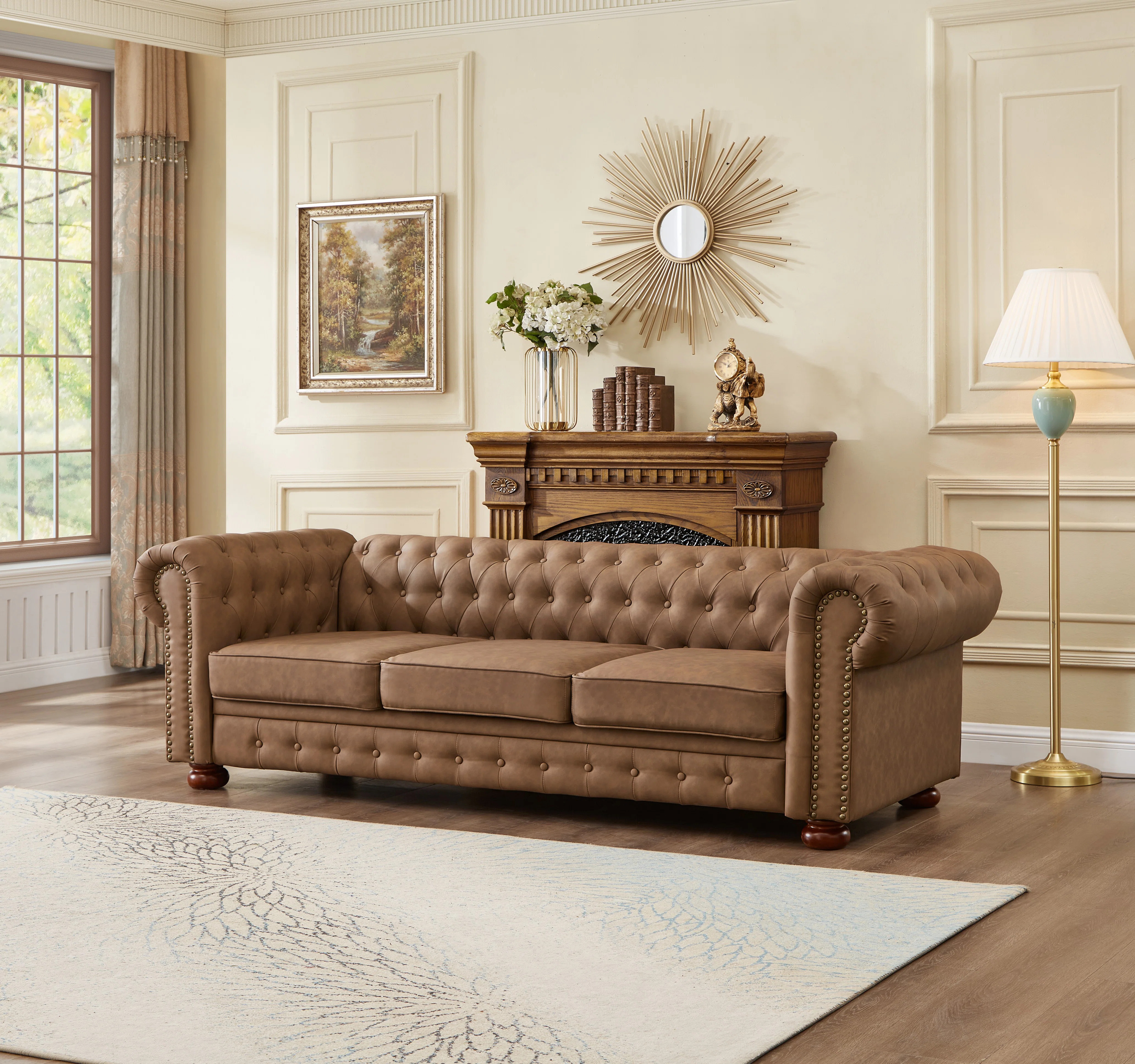 88.5" Chesterfield Sofa,faux Leather Couch Upholstered Sofa With Low Back,rolled Arm Nailhead Tri... | Wayfair North America