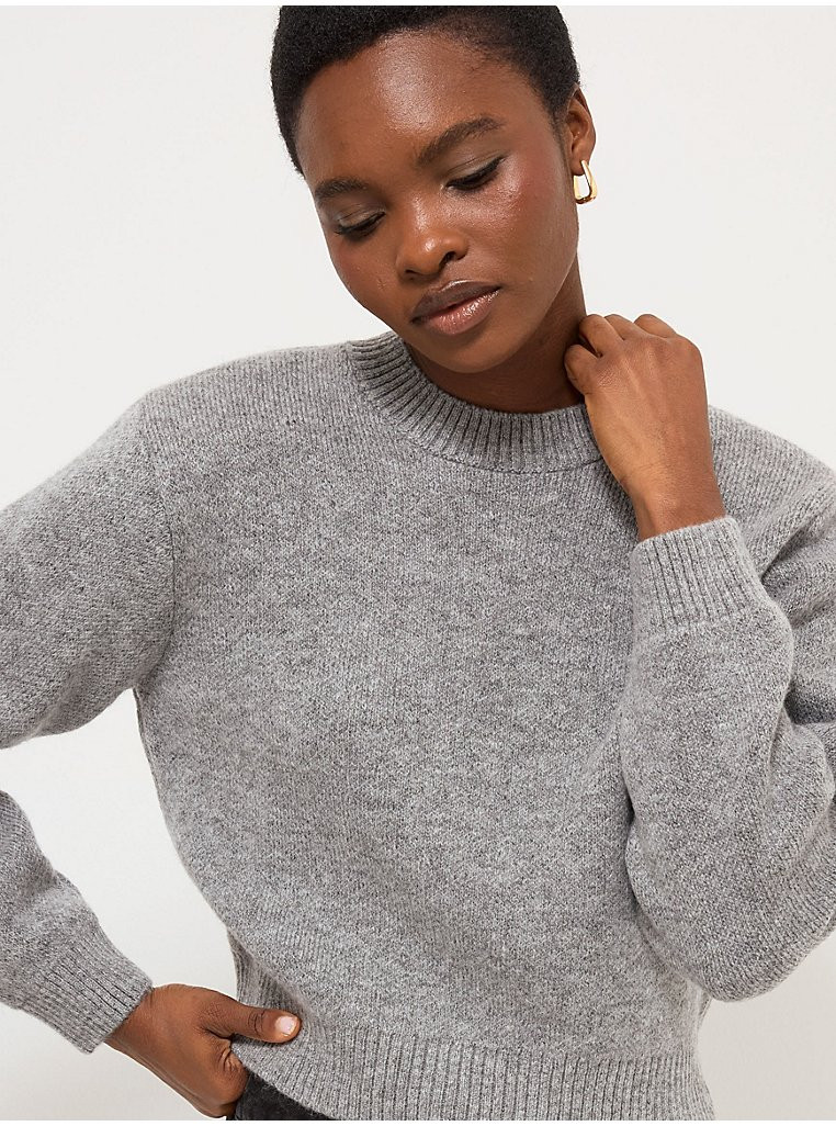 Grey Shoulder Pad Cropped Knitted Jumper | George