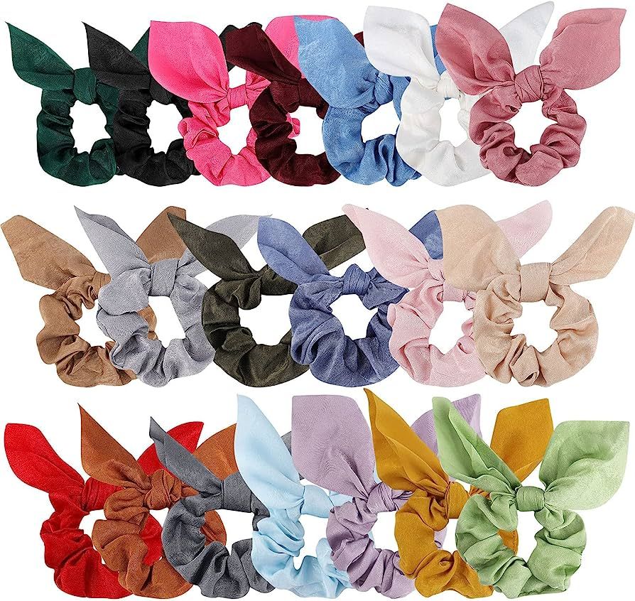 20 Pack Scrunchies Hair Ties for Thick Hair, Satin Scrunchies for Girls Hair Scrunchies with Bow ... | Amazon (US)