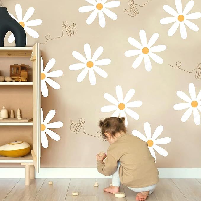 Daisy Wall Decal Flower Vinyl Wall Decals - Big Daisy Stickers for Kids Nursery Wall Art Bedroom ... | Amazon (US)