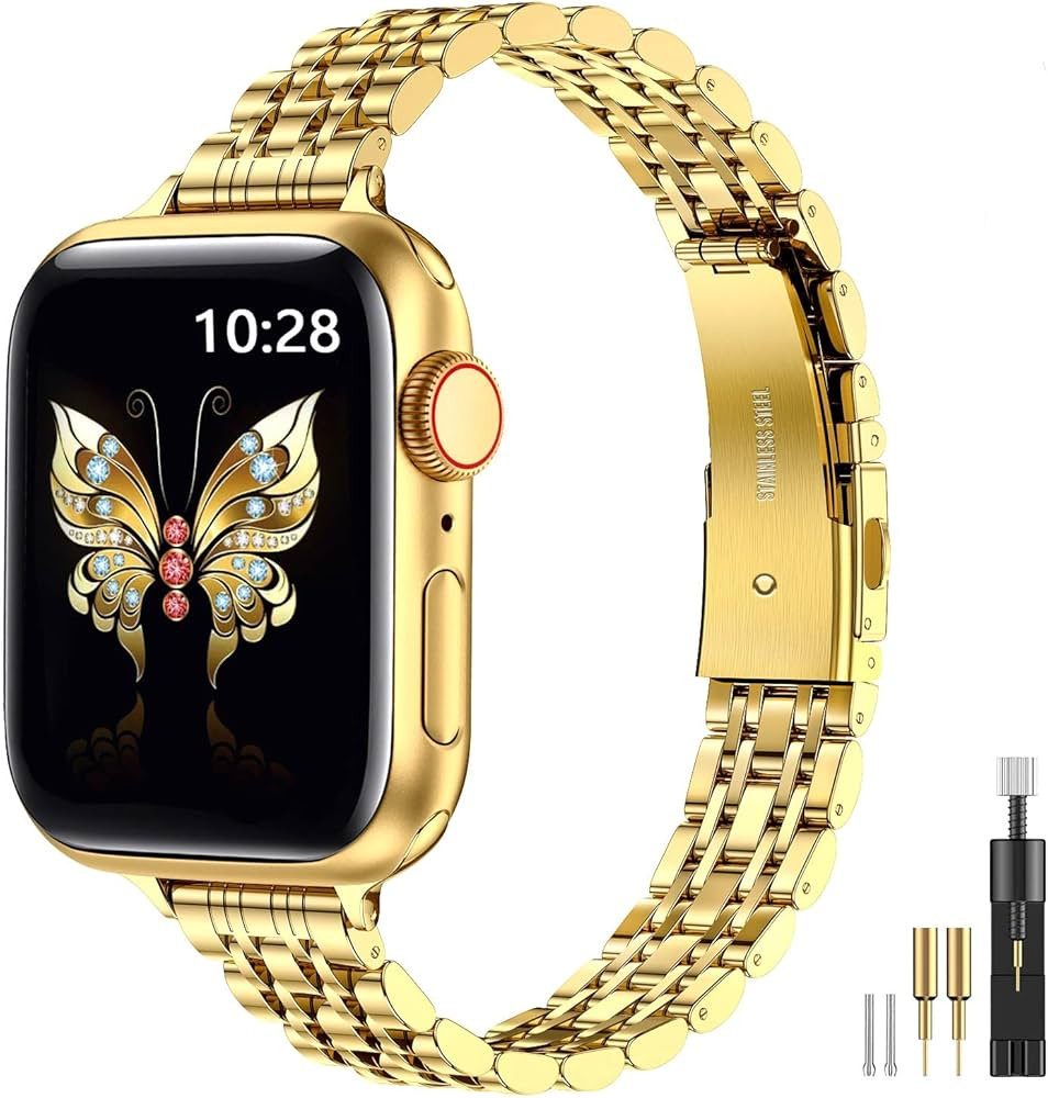 MioHHR Slim Metal Bands Compatible with Apple Watch Band Series 8/7(45mm 41mm) ,Series SE 6/5/4(4... | Amazon (US)