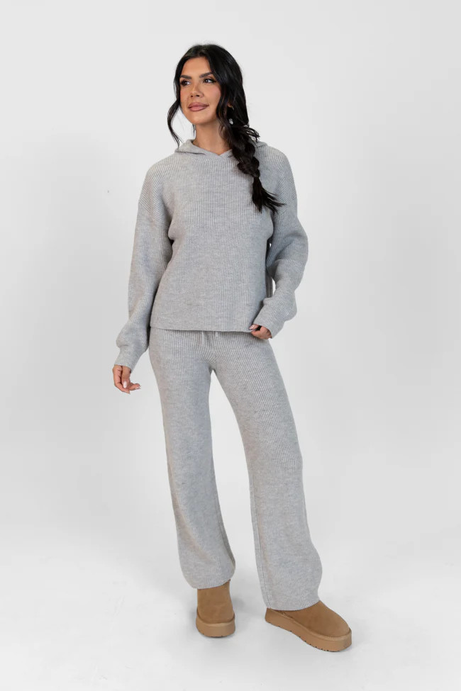 Cloud Chaser Grey Sweater Knit Hoodie | Pink Lily