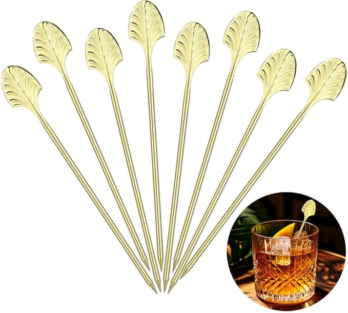 Chengu 8 Pcs Gold Art Deco Cocktail Picks 5 Inch Stainless Steel Cocktail Skewers for Drinks Mart... | Amazon (US)