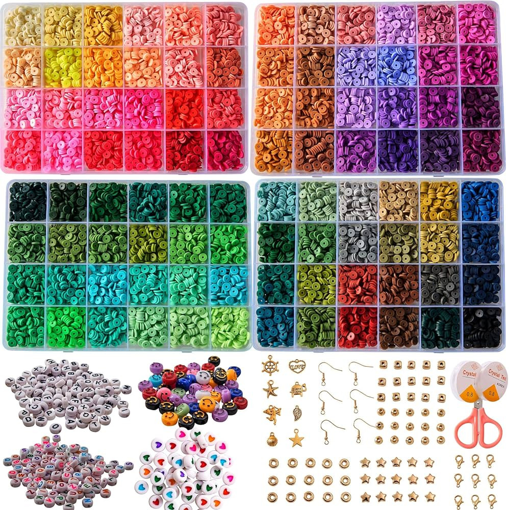 XMZCOLA Clay Beads Charm Bracelet Making kit, 12800pcs Pcs 96 Colors 6mm Flat Spacer HEI shi Bead... | Amazon (US)