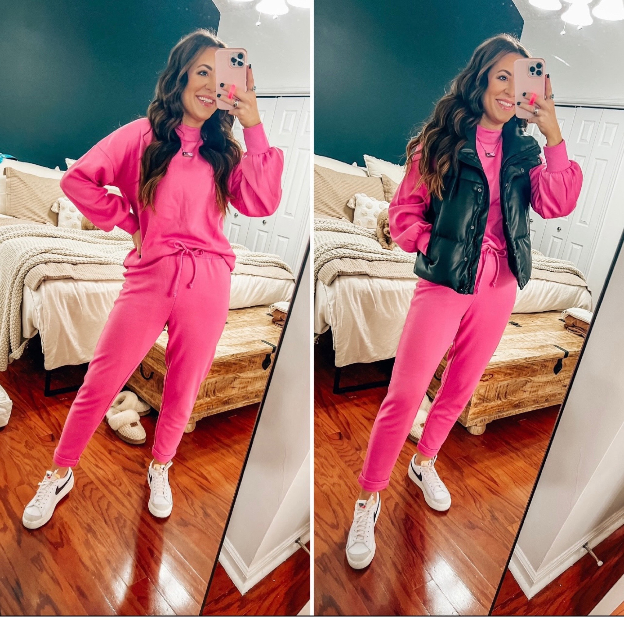 Pink two piece set from Amazon Amazon lounge set Valentine’s Day outfit, winter outfit every day, casual outfit, travel outfit, ski outfit, leather vest, puffer, vest, tennis shoes, sneakers Nikes

#LTKFindsUnder100 #LTKStyleTip #LTKFindsUnder50