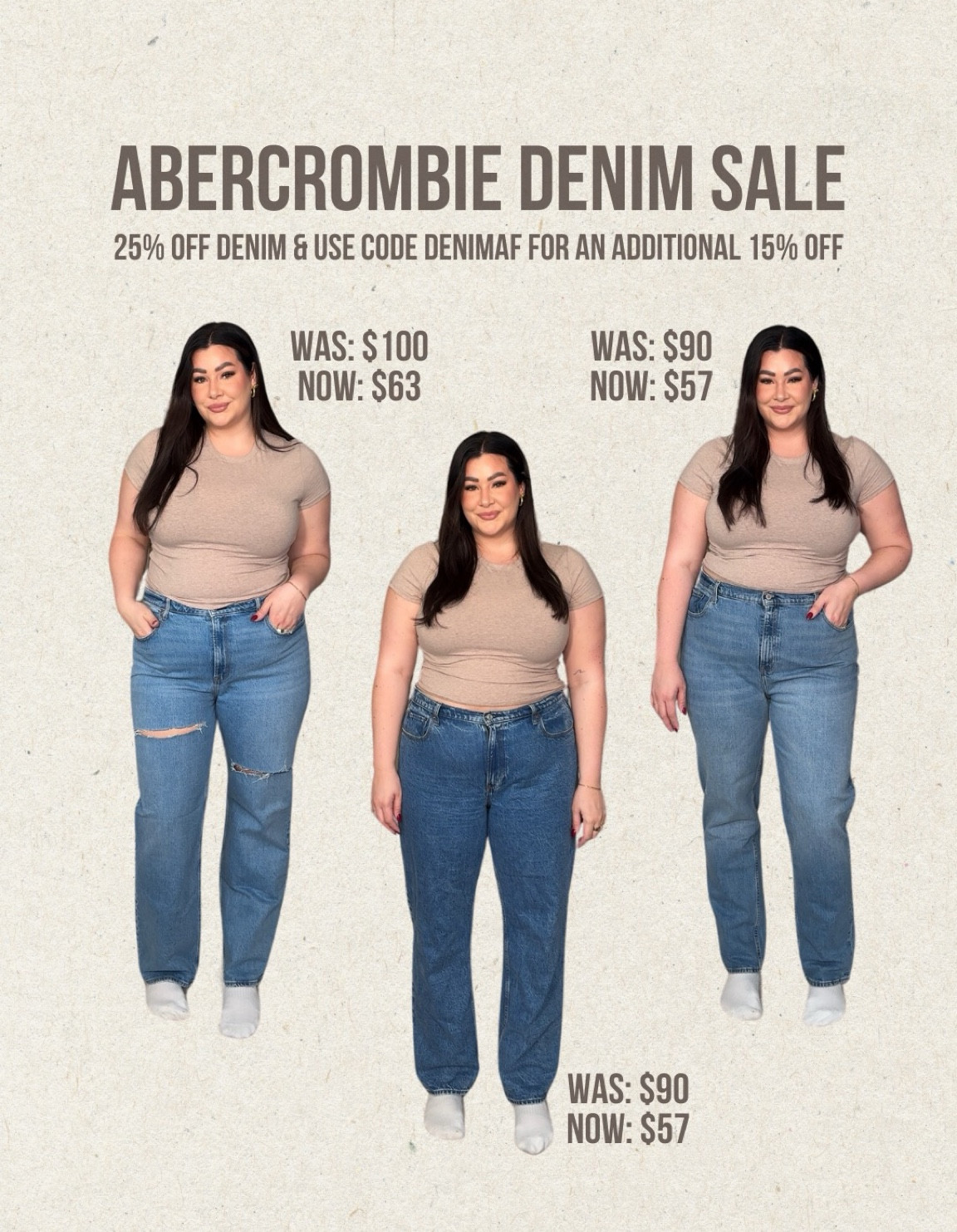 Abercrombie denim sale!!! Use code DENIMAF for an additional 15% off your order!🤭🫶🏼👖

Abercrombie denim. Curve love. 90s straight denim. 90s relaxed denim. Midsize fashion.  

#LTKmidsize #LTKsalealert #LTKstyletip