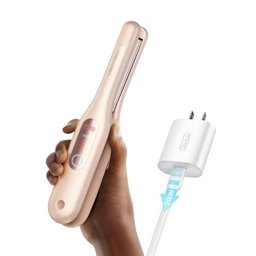 Cordless Mini Flat Iron Curling Iron - TYMO Hair Straightener and Curler 2 in 1 for Short Hair, Portable Small Pencil Curved Straightener for Travel, Lightweight On-The-Go, Dual Voltage, Gold Pink | Amazon (US)