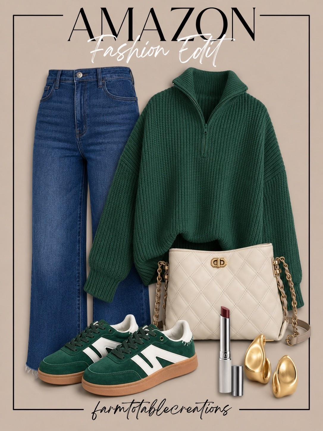 Amazon Sweater Weather Edit 💚🍂

Rich emerald green paired with classic denim is one of my favorite color combinations for fall! This cozy quarter-zip sweater, flattering wide-leg jeans, trendy sneakers, and chic quilted crossbody create an effortless outfit you’ll wear on repeat. Add bold gold accessories and a berry lip for the perfect polished finish.

Follow @farmtotablecreations on Instagram for more affordable Amazon fashion finds, seasonal outfit inspiration, and everyday style favorites.

#LTKFashion #AmazonFashion #AmazonFinds #FallStyle #FallFashion #SweaterWeather #NeutralStyle #CasualChic #EverydayStyle #AffordableFashion #OOTD #AmazonStyle #FarmToTableCreations

#LTKSaleAlert #LTKOver40 #LTKSeasonal