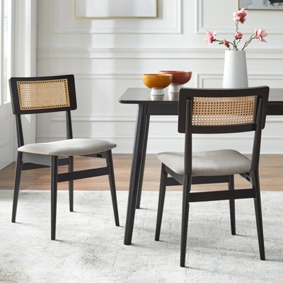 Lifestorey Whitney Mid Century Modern Solid Wood Cane Back Dining Chair Black/Natural/Gray: Mid-Century Modern, Rubberwood Frame, Set of 2 | Target