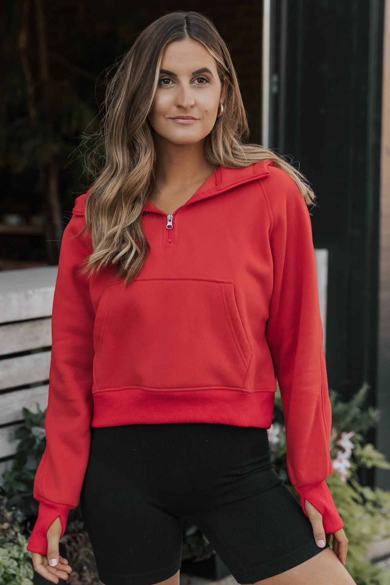 The Weekend Red Scuba Quarter Zip Hoodie| Magnolia Boutique | Magnolia Boutique