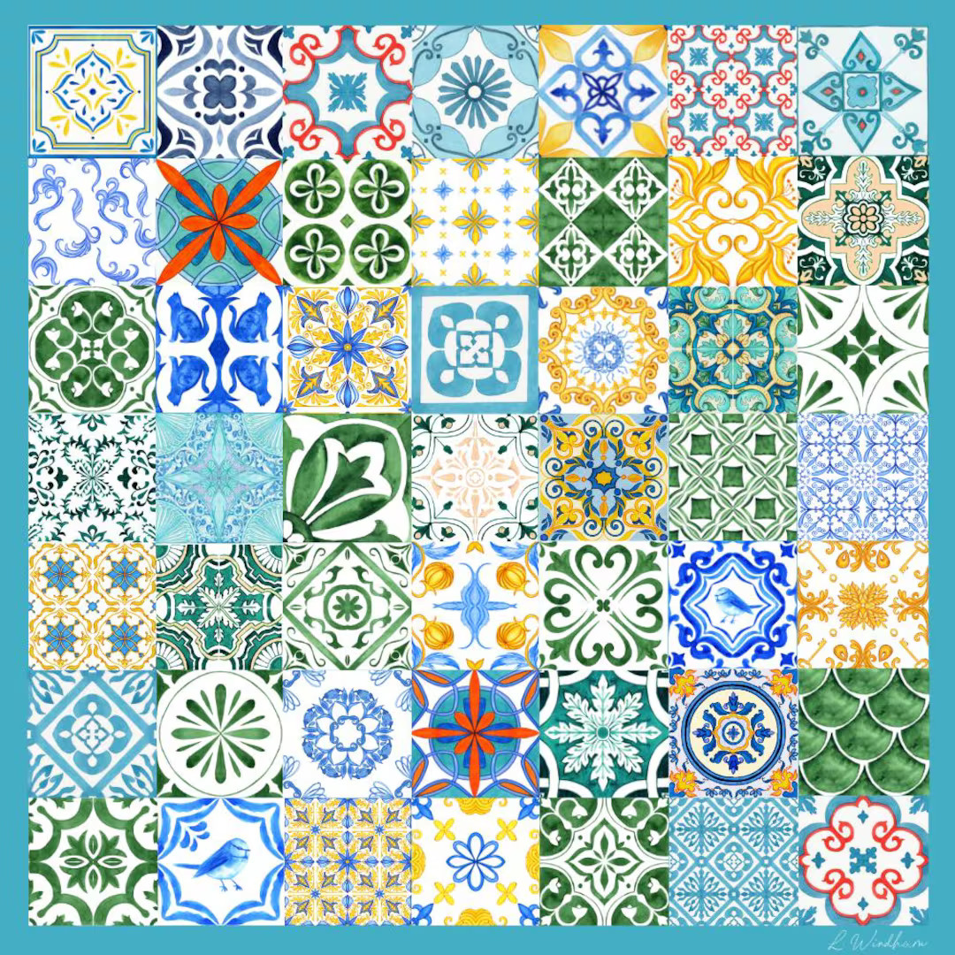 Tile Scarf, 100% Silk Twill, Hand-rolled Edges, 90x90cm - Etsy | Etsy (US)