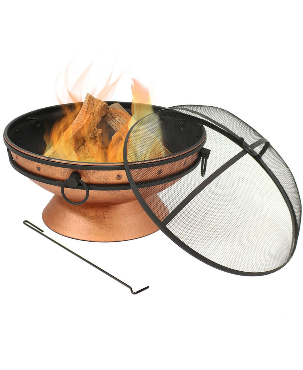 Outdoor Camping or Backyard Large Round Fire Pit Bowl with Handles and Spark Screen - 30" - Copper Finish - Copper | Macy's