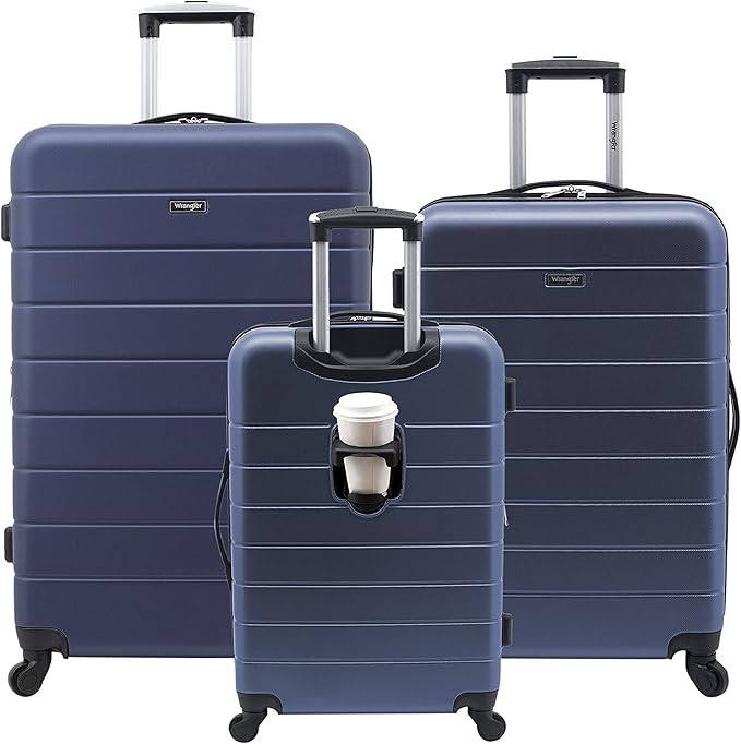Wrangler Smart Luggage Set with Cup Holder and USB Port, Navy Blue, 3 Piece | Amazon (US)