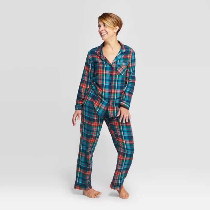 Women's Plaid Holiday Tartan Flannel Pajama Set - Wondershop™ Blue | Target