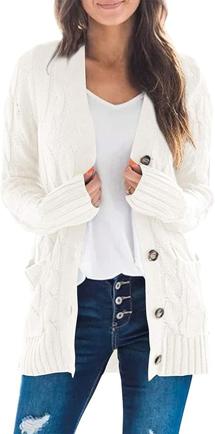 ZESICA Women's Cardigan Sweaters 2025 Fall Button Down Open Front Cable Knit Casual Trendy Winter... | Amazon (US)