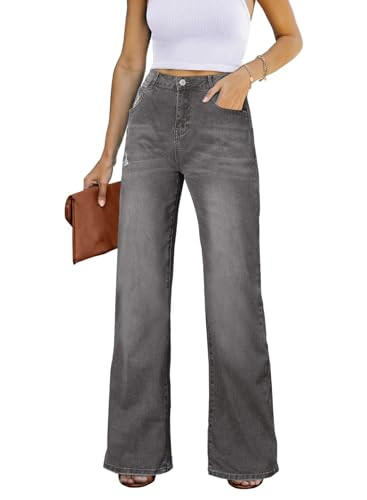 Astylish Women Jeans High Waist Casual Wide Leg Boyfriend Mom Denim Gray Pants Size 16 | Amazon (US)