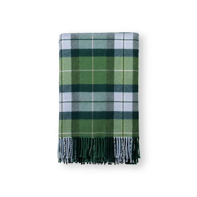 Rosecliff Tartan, Merino Wool Plaid Throw Blanket, Sage Green Blue, 50"x70" | Hofdeco