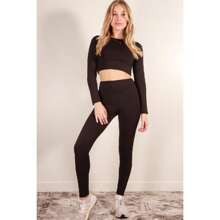 Long Sleeve Crop Top And High Rise Leggings Athletic Ensemble | SHEIN