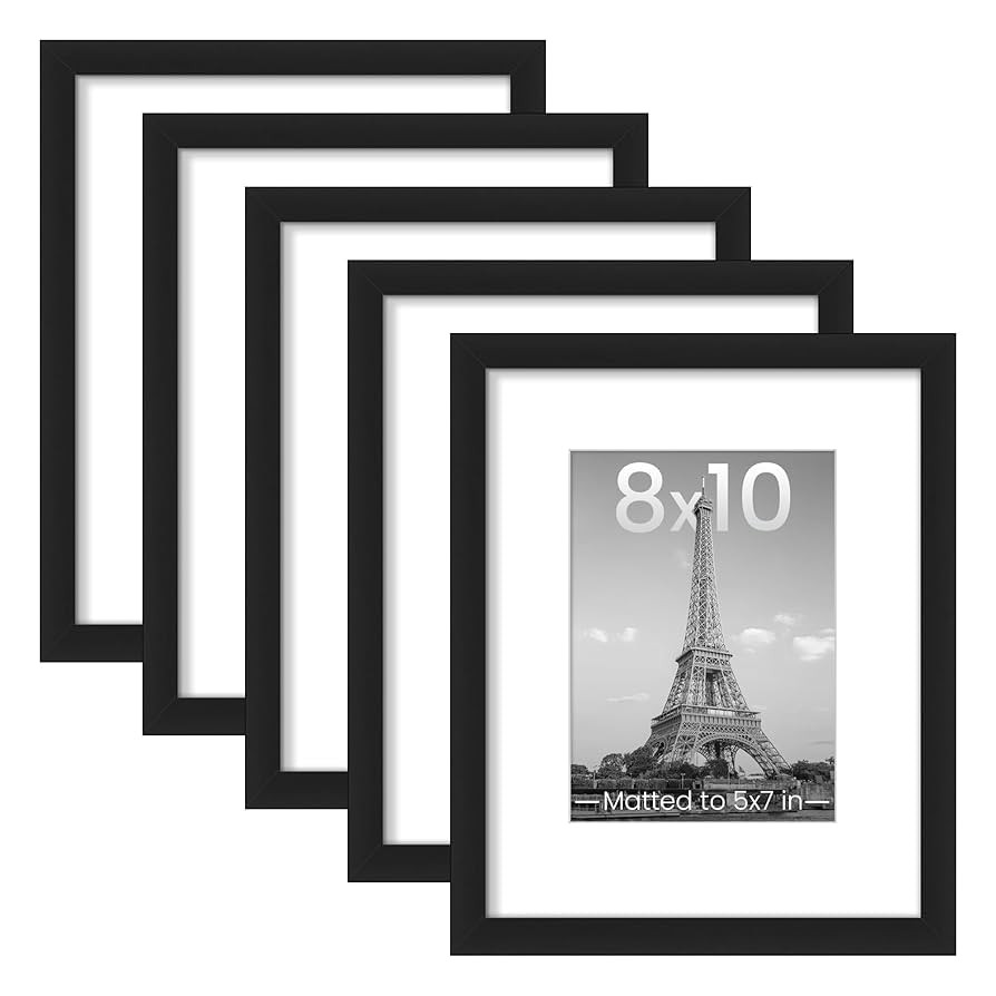 upsimples 8x10 Picture Frame Set of 5, Display Pictures 5x7 with Mat or 8 x 10 Without, Wall Gall... | Amazon (US)