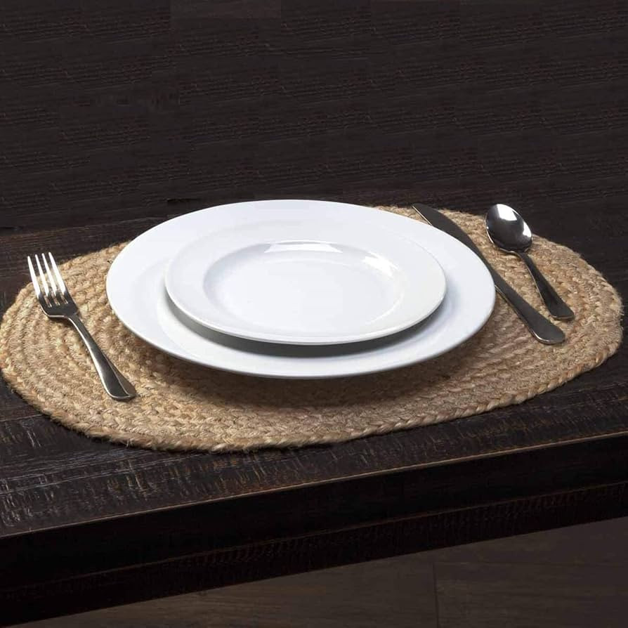 Jute Woven Oval Placemats Set of 6, Brown Plate Charger 12x16 inches Jute Heat Resistant Non-Slip... | Amazon (US)