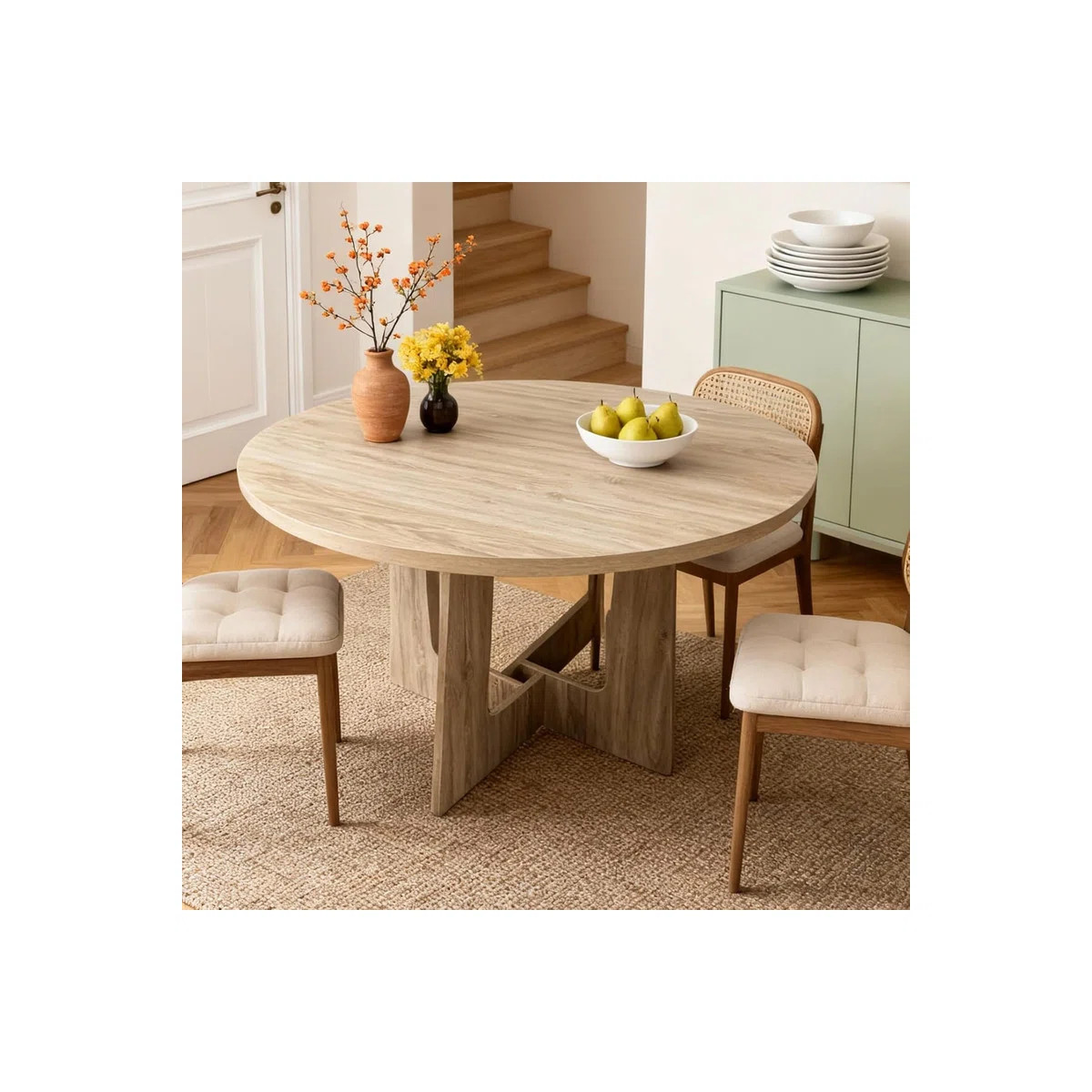 43.3" Round Dining Table for 4, Modern Farmhouse Wood Kitchen Table for Small Spaces & Apartments | Wayfair North America