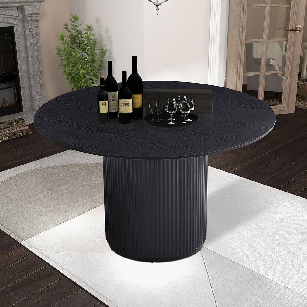 WILLIAMSPACE 47.24" Round Wood Dining Table for 4 to 6, Modern Kitchen Table with Wooden Pedestal... | Amazon (US)