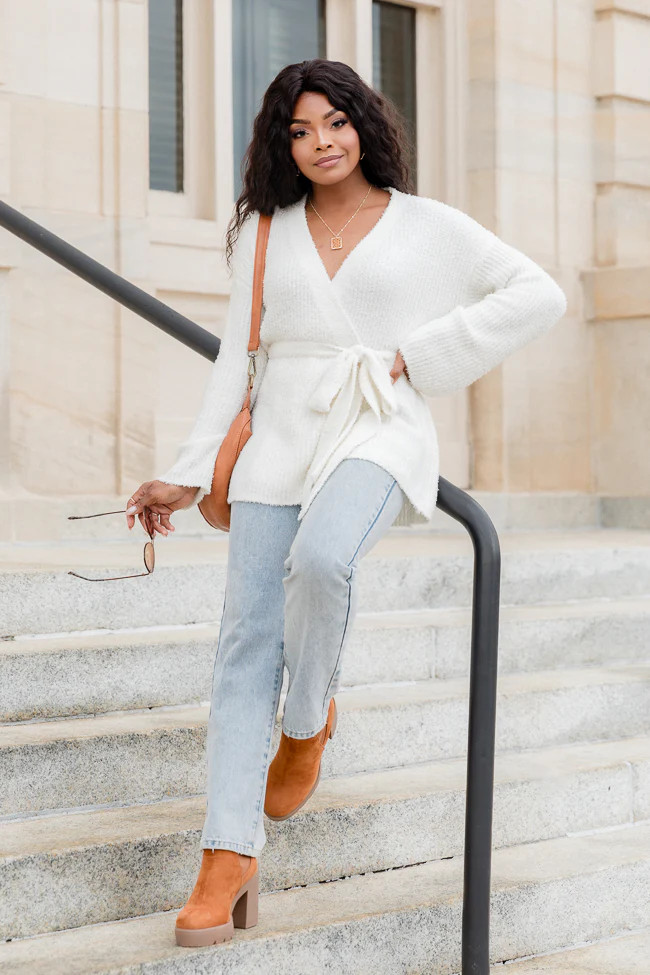 Find Your Purpose Cream Fuzzy Wrap Cardigan | Pink Lily