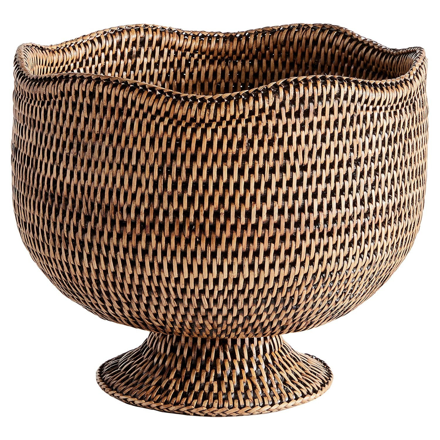 Hollis Updated Traditional Brown Rattan Footed Scalloped Planter | Kathy Kuo Home