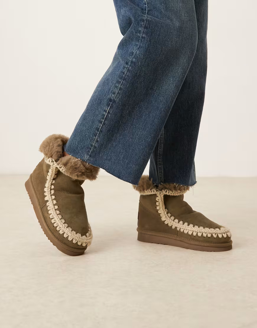 Mou 18 shearling suede boots in olive green | ASOS (Global)