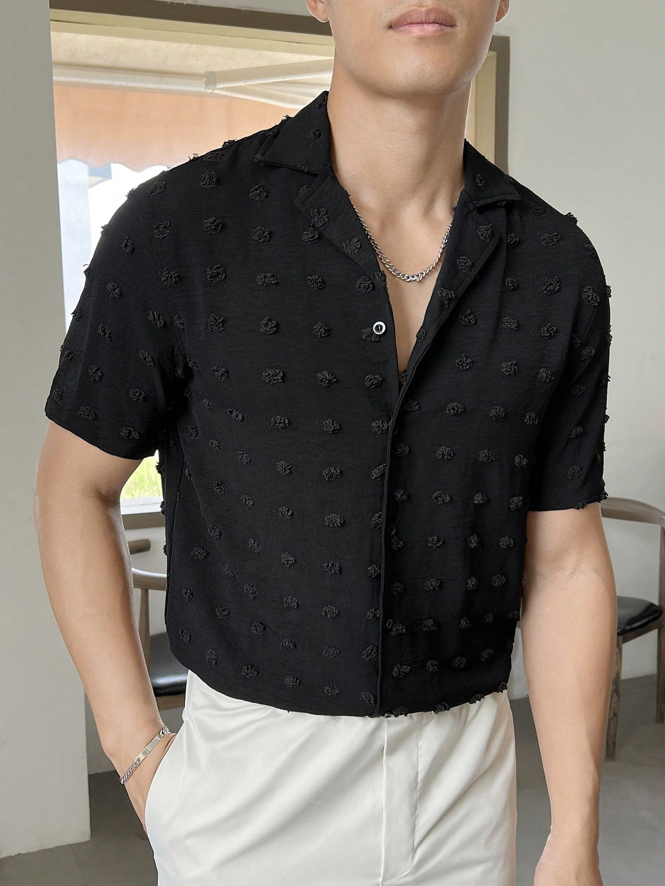 Manfinity Homme Men Lapel Collar Swiss Dot Shirt Without Tee | SHEIN