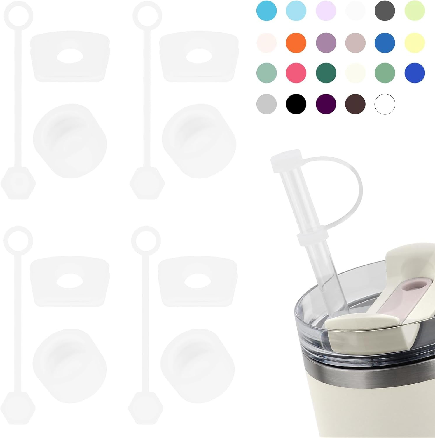 Silicone Spill Stopper Set for Stanley Cup 2.0 30oz & 40oz with Straw Cover (Set of 4, Translucen... | Amazon (US)