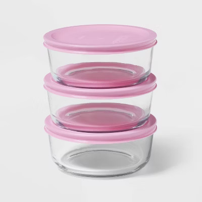 6pc (set of 3) 2c Round Glass Food Storage Container Set - Room Essentials™ | Target